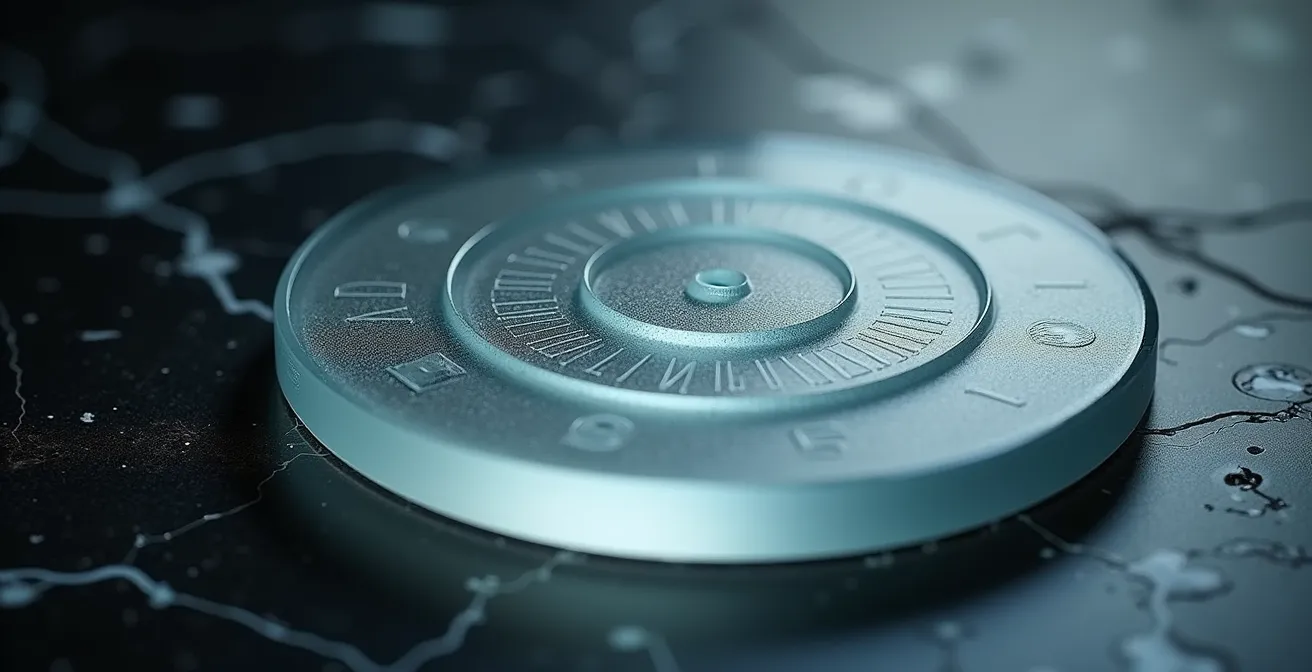 Vision macro d'un calendrier circulaire en verre gravé montrant les trois consultations CSE