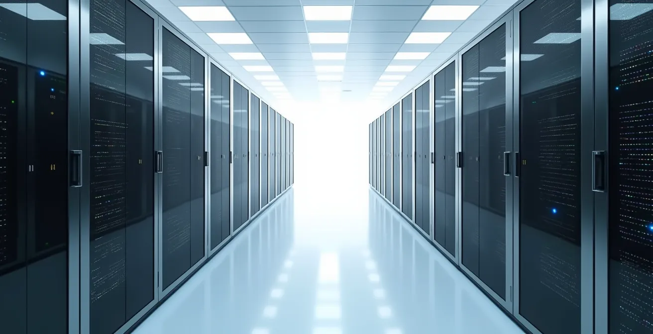 Vue minimaliste d'une architecture de serveurs sécurisés dans un environnement épuré